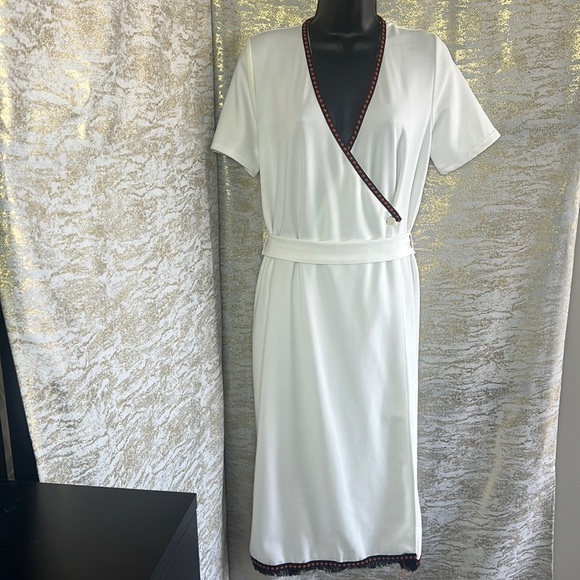 Zara White Wrap Short Sleeve Dress With Contrast Trim Size S - Picture 5 of 17